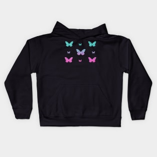 Bright Pink Teal Ombre Faux Glitter Butterflies Kids Hoodie